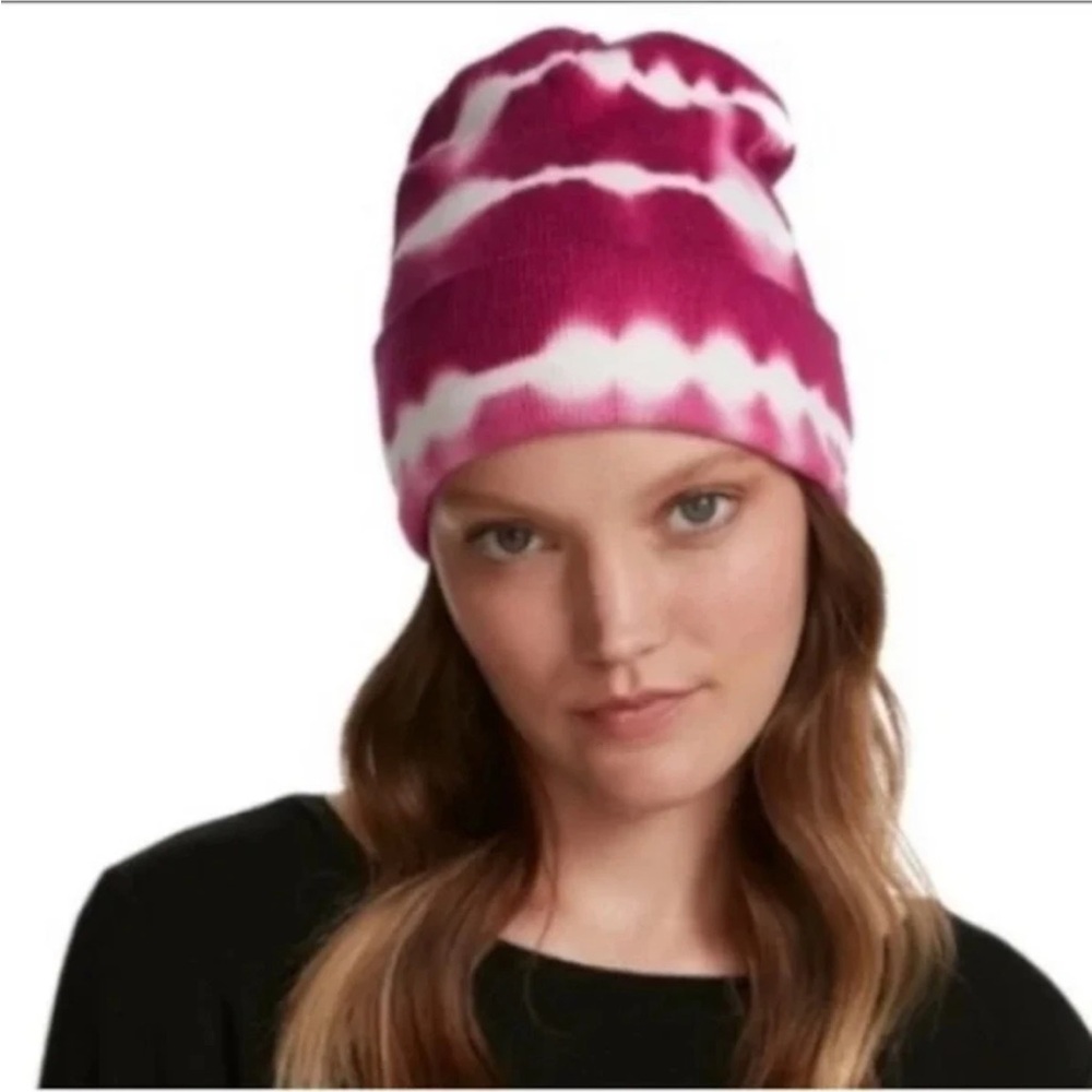 Steve Madden Fuchsia and White Tie-Dye Beanie